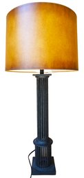 Metal Pillar Table Lamp With Amber Colored Shade (Plugged In, Works)