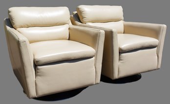 2 Beautiful Moroni Clio Cream Leather Swivel Chairs