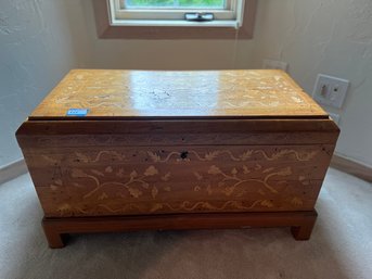 Italian Antique Floral Inlay Wood Trunk