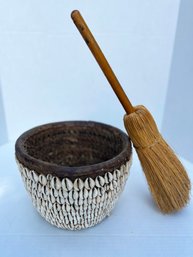 Fun African Shell Bowl With Broom