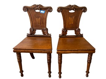 Pair- Of Antique 19th C. English Shield Back Hall Chair