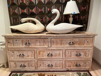 Extremely Large Beautiful 8 Drawer Dresser In A White Pickled Finish