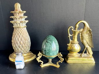 Lot- Door Stops, Granite Egg In Brass Holder