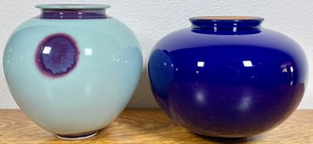 2 Blue Hued Art Pottery Vases