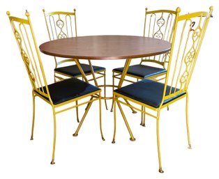 Mid-century Round Dining Table With 4 Wrought-iron Chairs