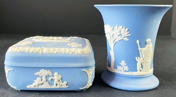 Wedgewood Blue Jasperware Trinket Box & Vase