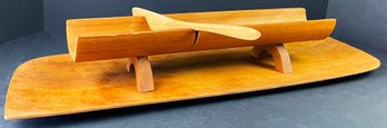 Vintage Mid Century Modern Teakwood Baguette Bread Cutting Board/Serving Tray