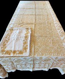 Stunning Middle Eastern Gold Embroidered Tablecloth With Matching Napkins Or Placemats