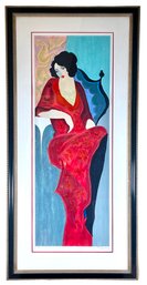 Gorgeous Large Scale (2.3' X 6') Signed Itzak Tarkay (1935-2012) 'Woman In Red' Print With COA