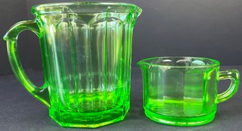 2 Vintage A&J Uranium Glass Pitchers