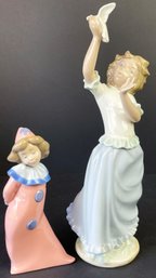 2 NAO Lladro Figurines - Clown & Girl Playing With Dove