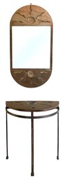 Fun Metal Entry Table And Mirror With Southwestern Motif