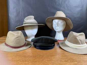 5 Vintage Men's Hats Including Military Cap & Safari