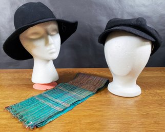 2 Stylish Women's Hats & Pretty Woven Scarf