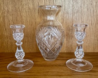 Crystal Vase With 2 Candlesticks