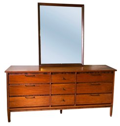 Mid Century Stanley 9-drawer Dresser & Solid Wood Mirror