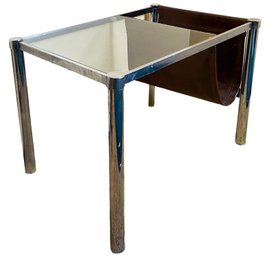 Tubular Chrome Glass Topped Table With Built In Magazine Holder