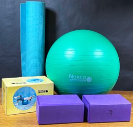 Excersise Equipment- Yoga Mat, 2 Blocks & Norco Excersise Ball