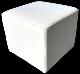 White Faux Leather Ottoman (as Is)