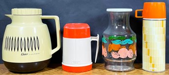 3 Vintage Thermoses & Glass Juice Jug