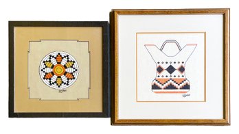 2 Native American Motif Cross Stitches By Ann Modahl