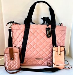 Quilted Pink Steve Madden Tote & 2 Phone Carrier Wallets