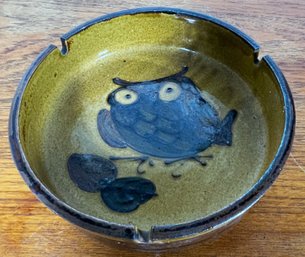 Fun Retro Stoneware Ashtray With Owl Motif