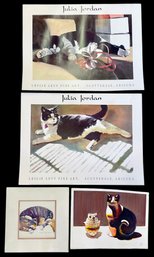 Cat Art Lot Including Original Paintings On Paper