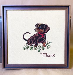 Max The Dog Framed Needlepoint By Ann Modahl