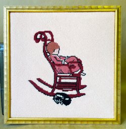 Girl In Rocking Chair Framed Needlepoint