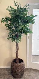 Tall Faux Tree In A Woven Basket