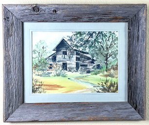 Original Signed Georgia Rural Watercolor In Reclaimed Wood Frame