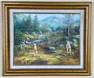 Original Signed Vintage Forest Foraging Painting
