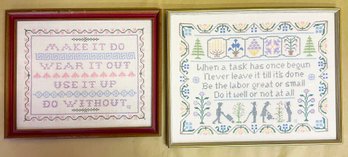 'Make It Do' And 'When A Task' Framed Cross Stitch Art Work By Ann