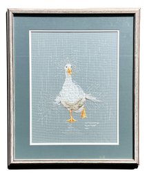 Framed 'Ducking Raindrops' Needle Work By Ann Modahl