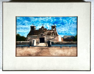 Original Adobe Church Watercolor Painting, Signed By Artist Julia Jordan