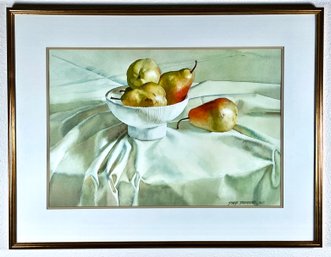 Original Still Life Fruit Bowl Watercolor, Signed By Artist David Drummond