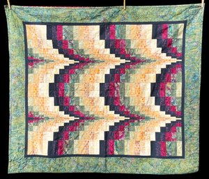 'Mellow Bargello' Purple And Green Patterned Quilt By Ann Modahl