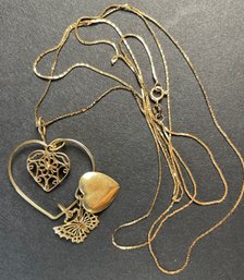 Beautiful Delicate 14k Gold Heart Charms On 14k Gold Italian Chain