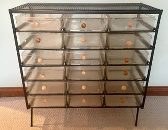 Mid Century Metal Case With Plastic Drawers