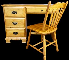 Beautiful Vintage Blonde Wood Desk & Matching Chair