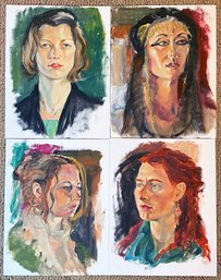 4 Original Julia Jordan Portrait Paintings- Green Hues