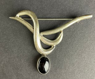 Vintage Taxco Sterling Pin With Black Stone