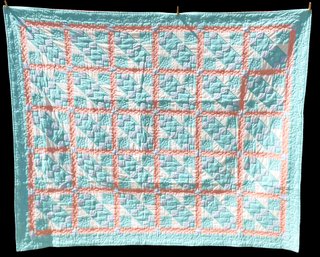 Large Quilt With Pink And Teal Colors By Artist Ann Modahl
