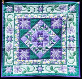 Stunning Purple Flower Pattern Quilt By Artist Ann Modahl