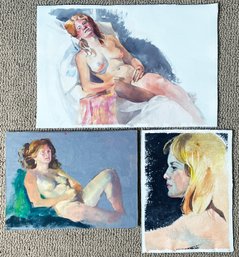 3 Original Julia Jordan Nude And Portrait Paintings- Blonde Woman