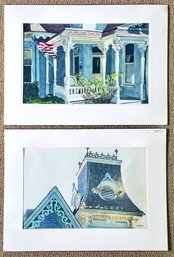 2 Large Original Julia Jordan Watercolors- 'Historic Boulder' And 'Historic Roof'