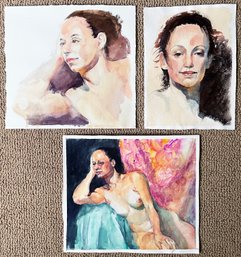 3 Original Julia Jordan Nude And Portrait Paintings- Brunette Woman