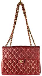 Classic Chanel Burgundy Quilted Lambskin Maxi Flap Bag READ DESCRIPTION