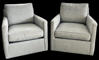 Pair Of Pottery Barn Swivel Chairs In Grey Twill Fabric, Great Condition